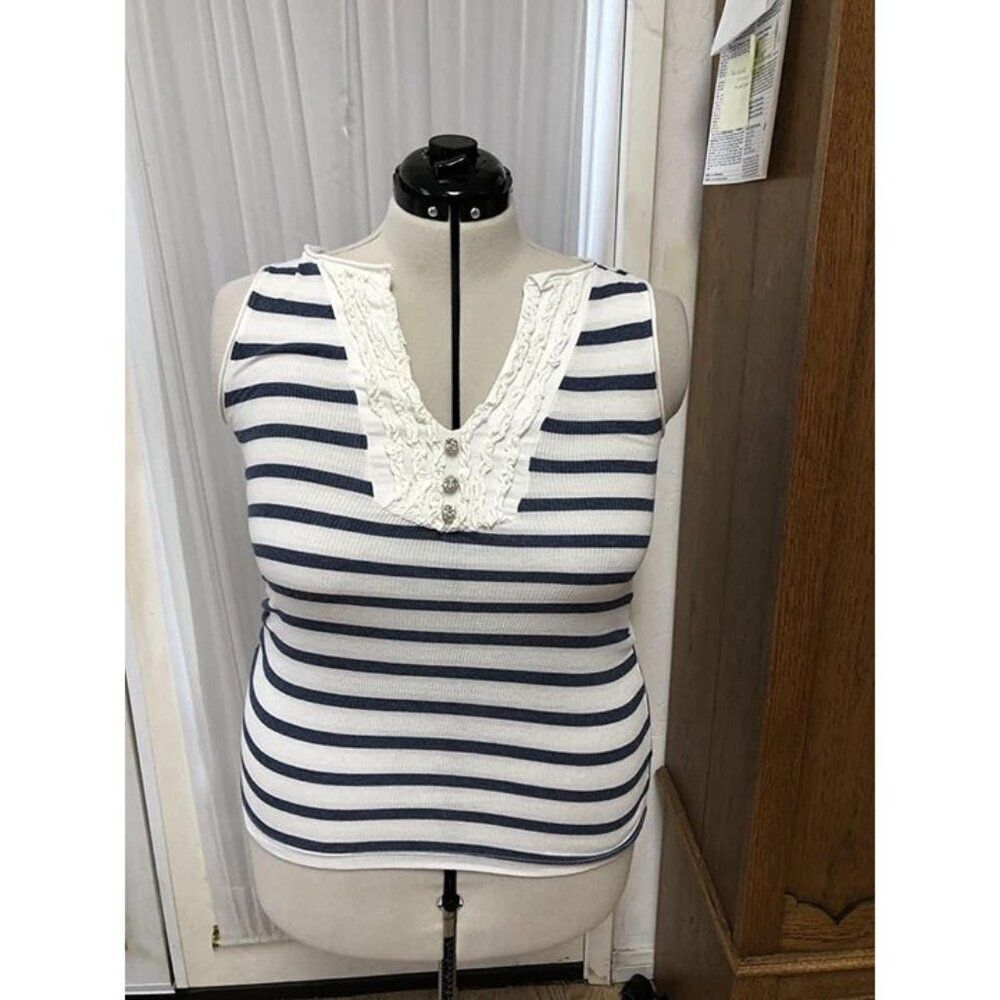 Charlotte white and navy blue striped tank top. Size large.
